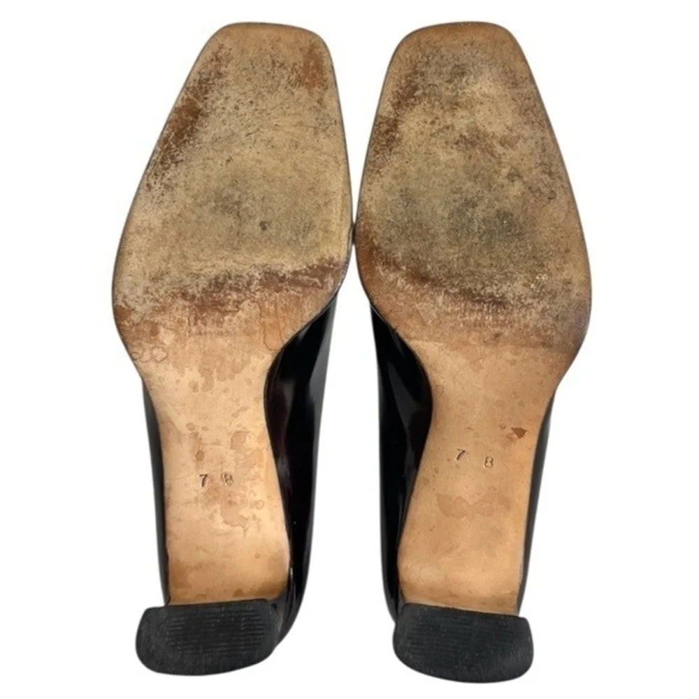 Vintage Escada Black/Brown Leather Pumps Metal Logo Stiletto Size 7B